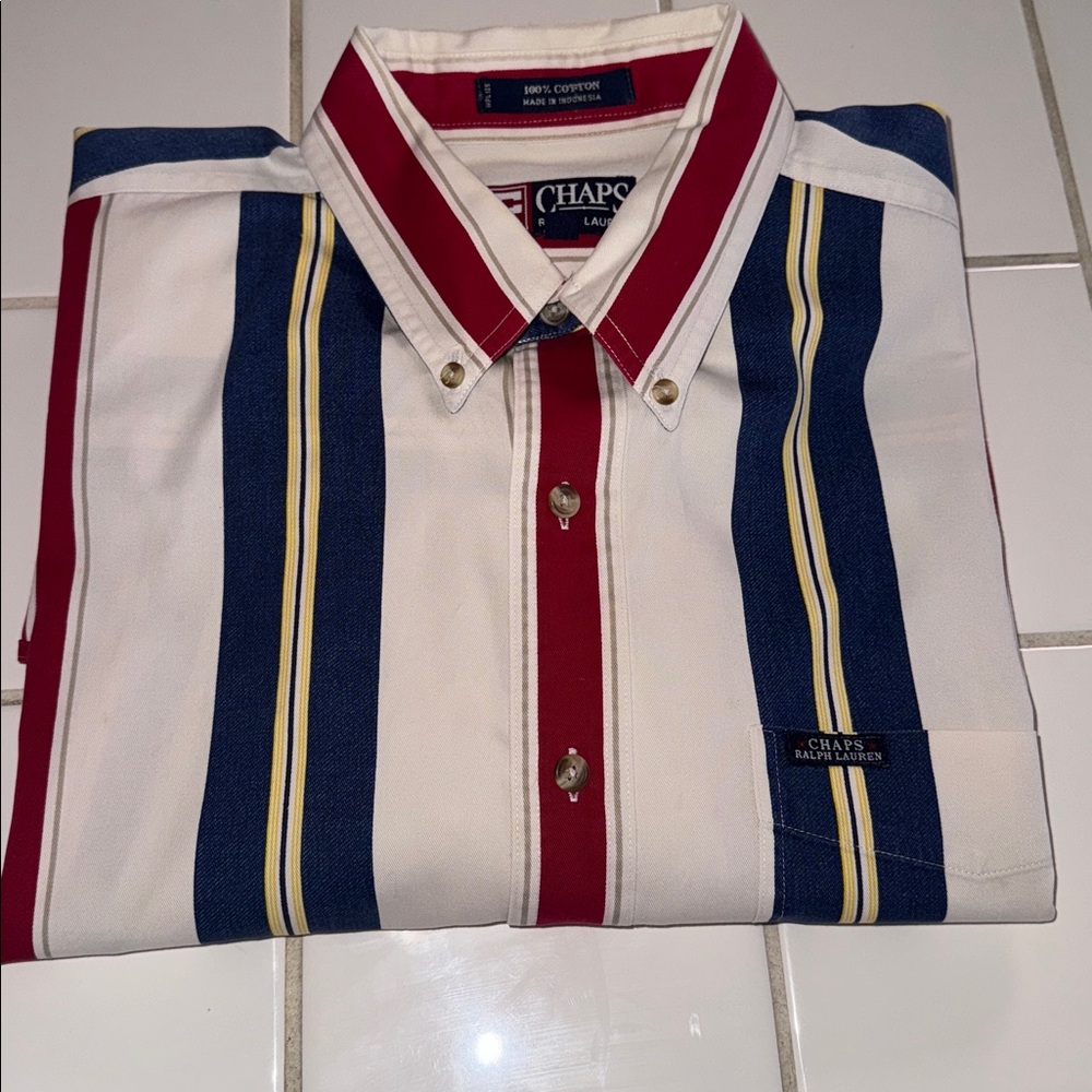 Chaps Ralph Lauren red white & blue Button Down Shirt L 🐈⬛